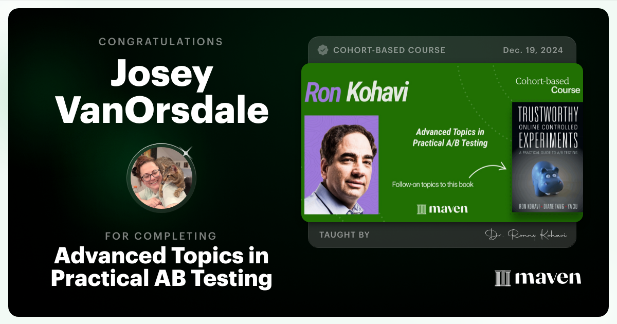 Certificate of Completion for Advanced Topics in Practical A/B Testing