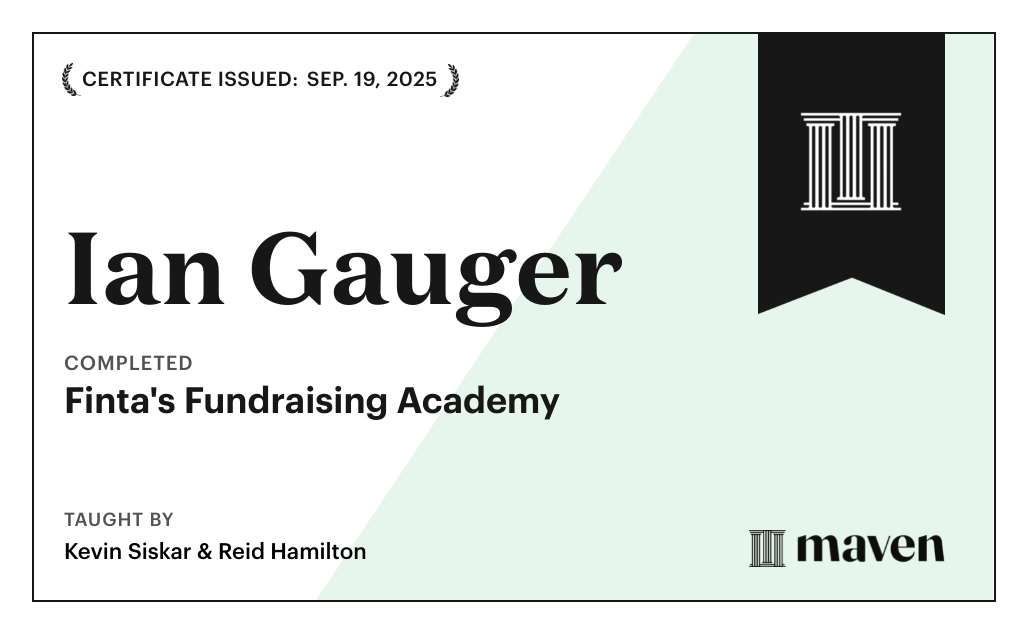 Certificate for Finta's Fundraising Academy