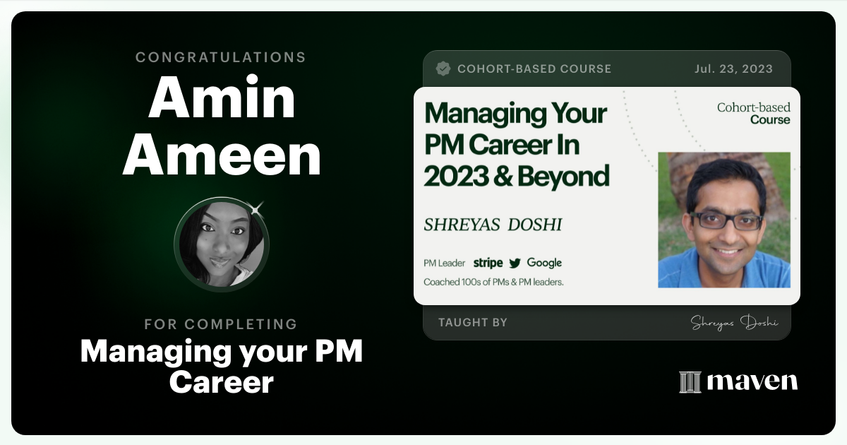 Certificate of Completion for Managing your PM Career in 2025 and beyond