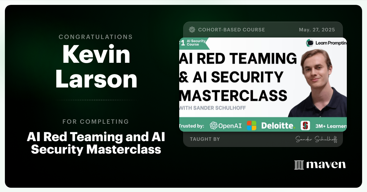 Certificate of Completion for AI Red Teaming & AI Security Masterclass
