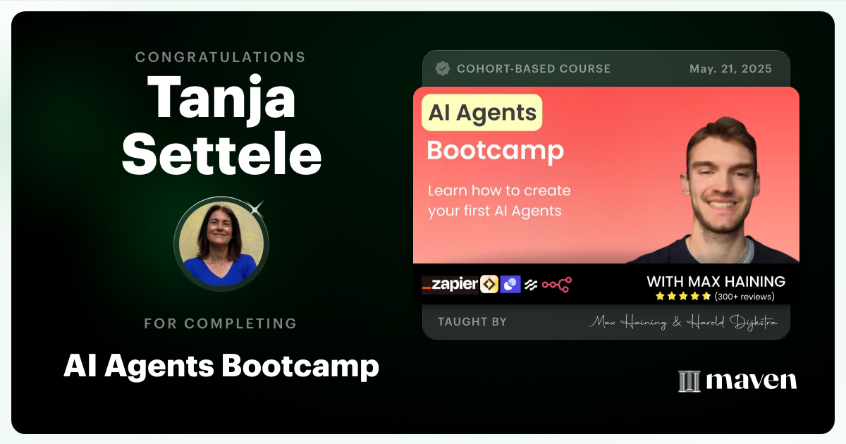 Certificate of Completion for AI Agent Builder Bootcamp
