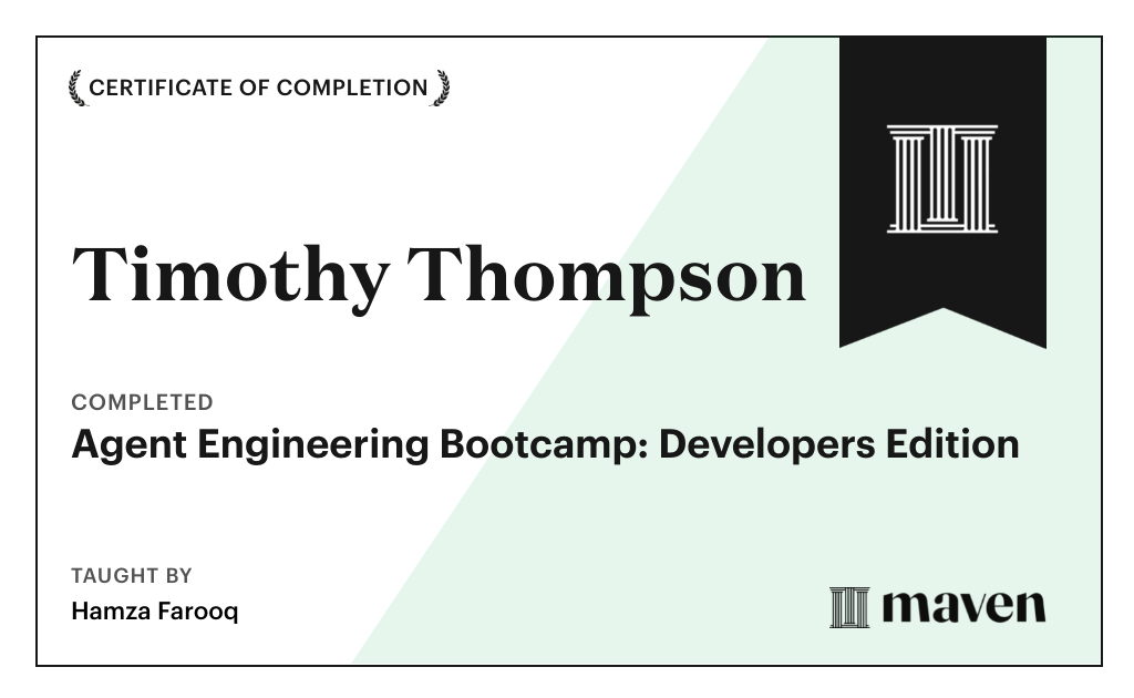 Certificate for Agent Engineering Bootcamp: Developers Edition