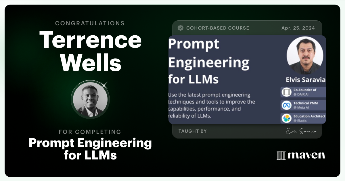 Certificate of Completion for Advanced Prompt Engineering for LLMs