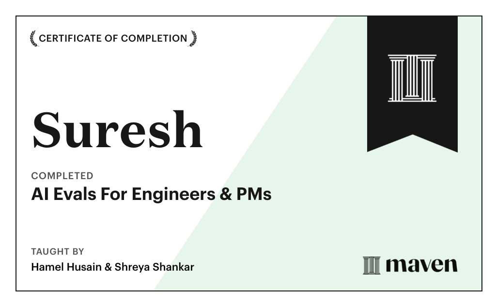 Certificate for AI Evals For Engineers & PMs