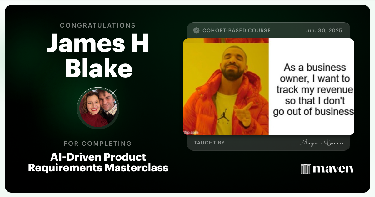 Certificate of Completion for AI-Enabled Product Requirements Masterclass