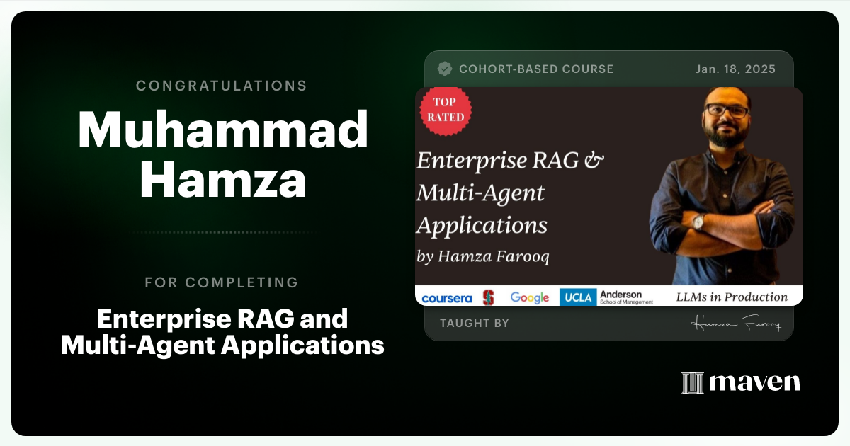 Certificate of Completion for Agent Engineering Bootcamp: Developers Edition