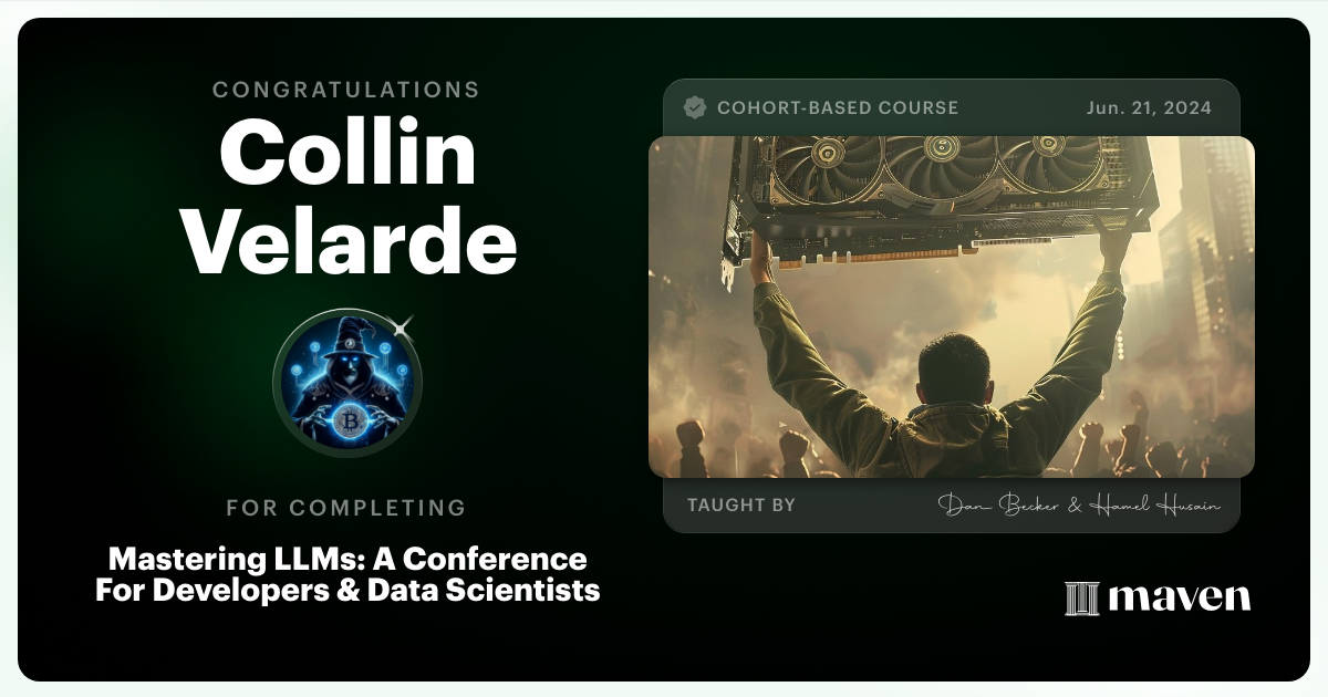 Certificate of Completion for Mastering LLMs For Developers & Data Scientists