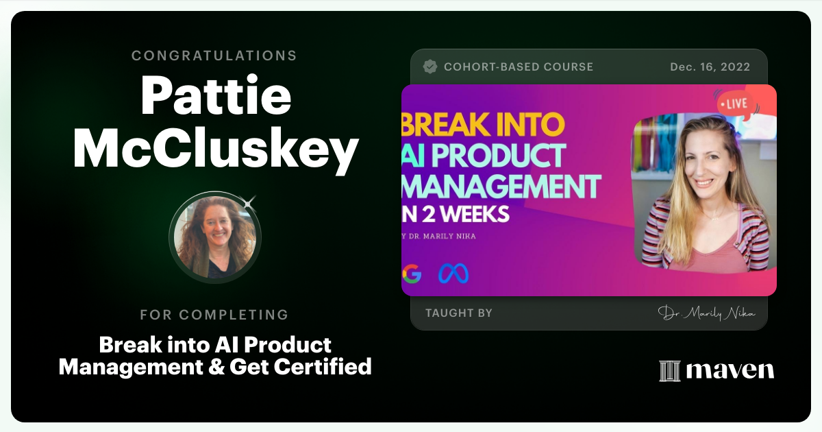 Certificate of Completion for AI Product Management 101 & Certification - Building AI Products end-to-end