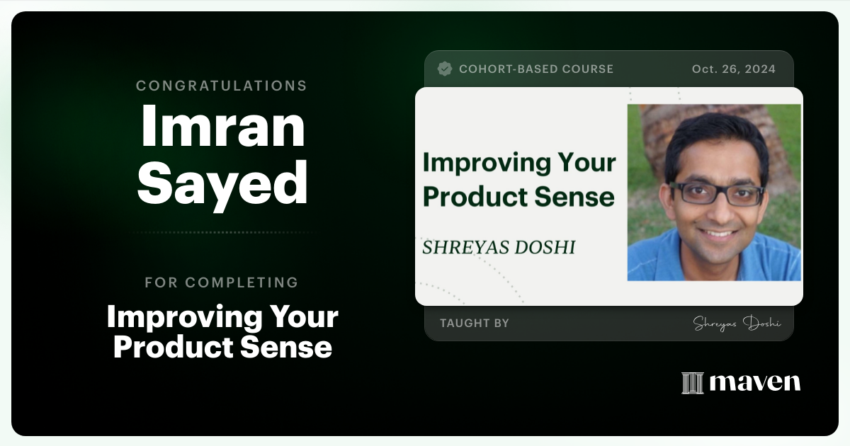 Certificate of Completion for World-class Product Sense in Practice