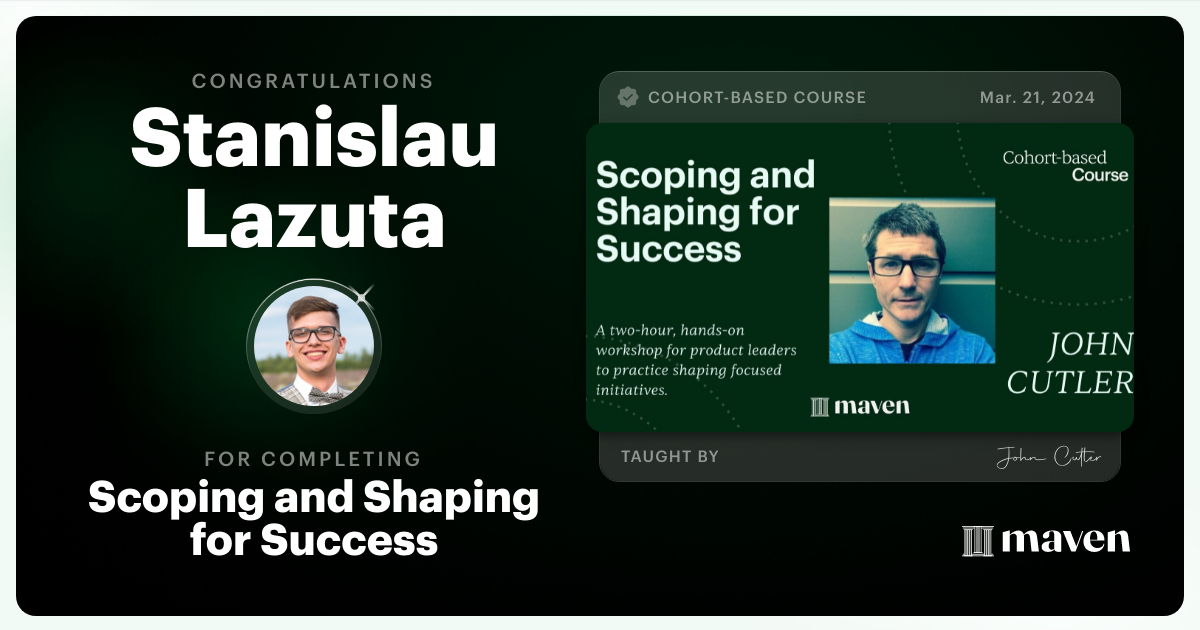 Certificate of Completion for Scoping and Shaping for Success