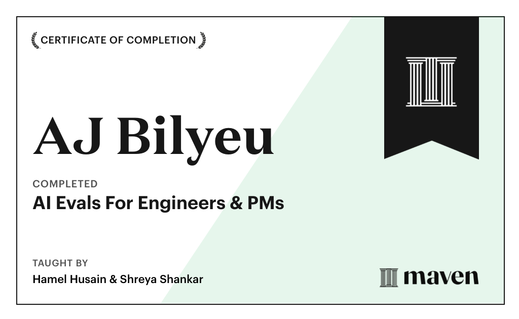 Certificate for AI Evals For Engineers & PMs