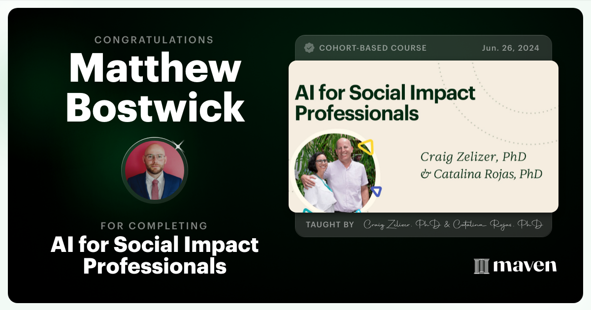 Certificate of Completion for AI for Social Impact Professionals