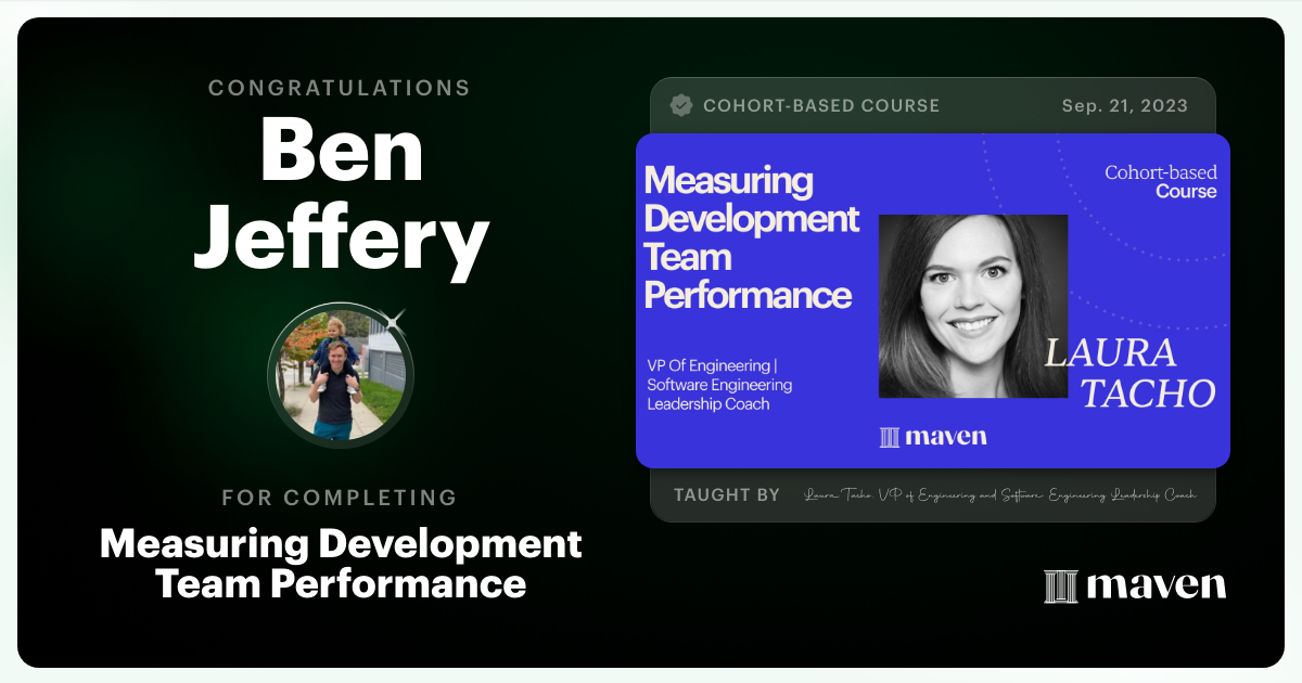 Certificate of Completion for Measuring Development Team Performance