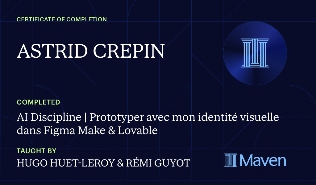 Certificate for AI Discipline | Prototyper avec mon identité visuelle dans Figma Make & Lovable