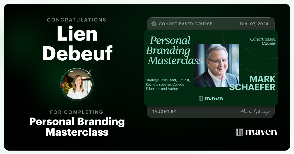 Certificate of Completion for Personal Branding Masterclass