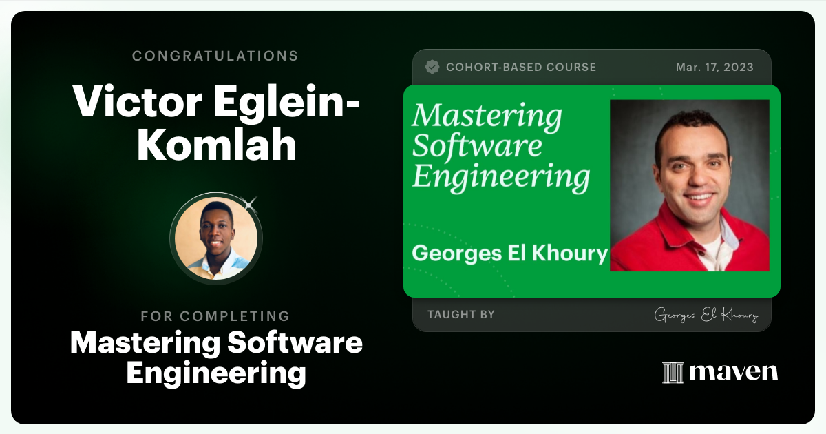 Certificate of Completion for Software Engineering from the Frontlines