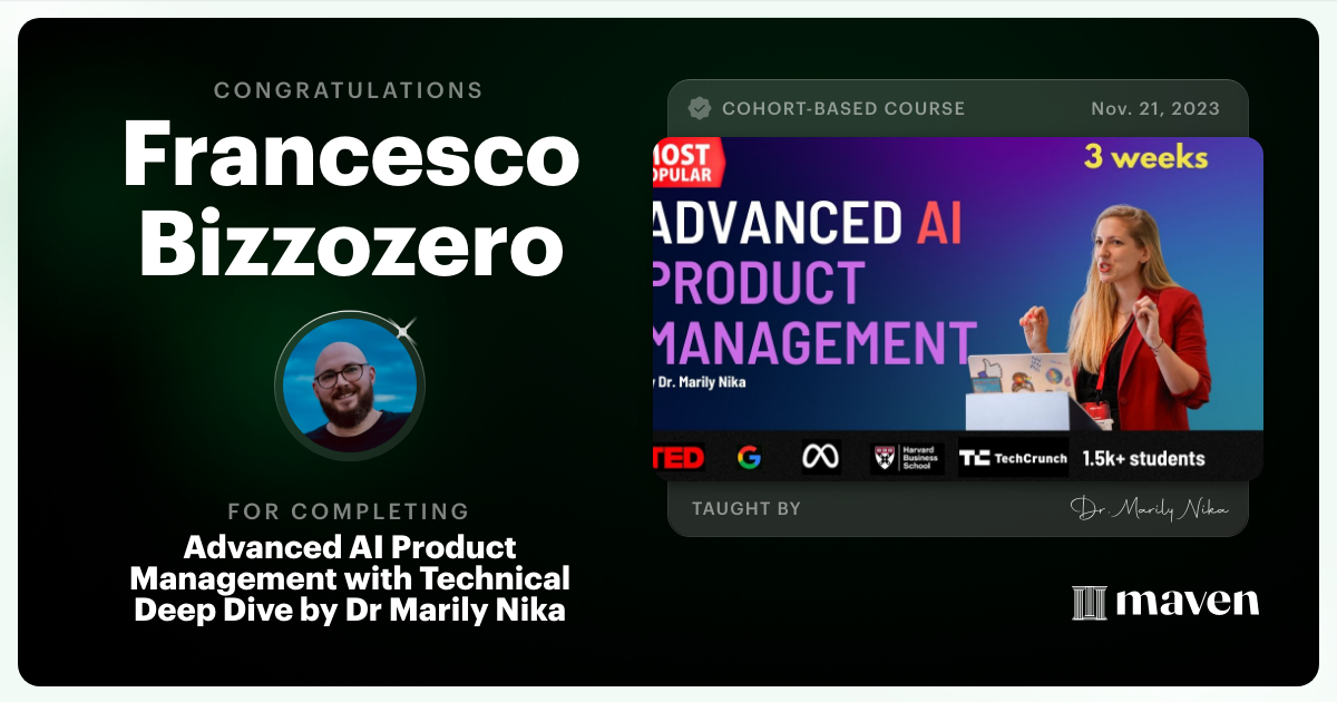 Certificate of Completion for Advanced AI Product Leadership Certification