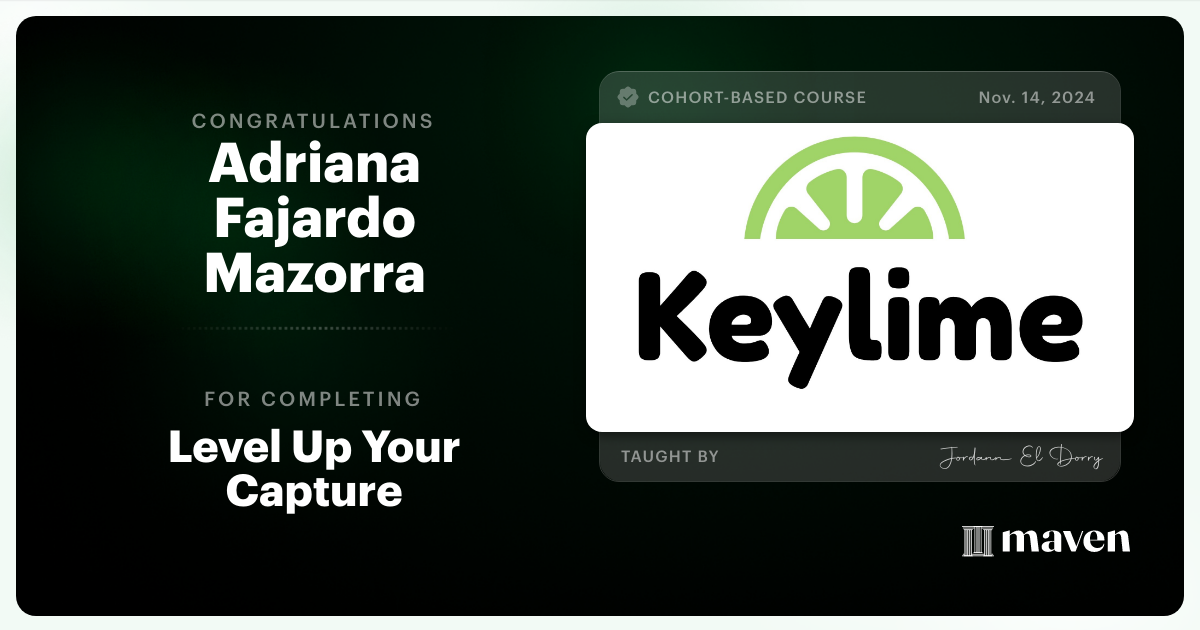 Certificate of Completion for Level Up Your Capture