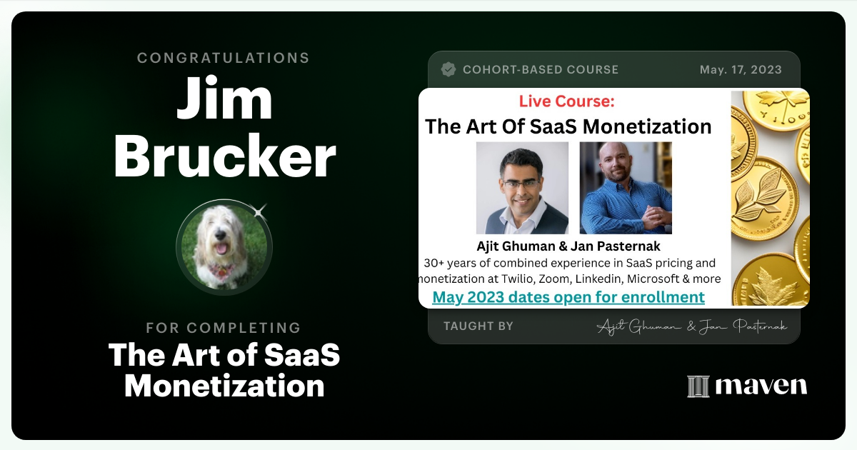 Certificate of Completion for The Art of SaaS, AI and Agentic Pricing