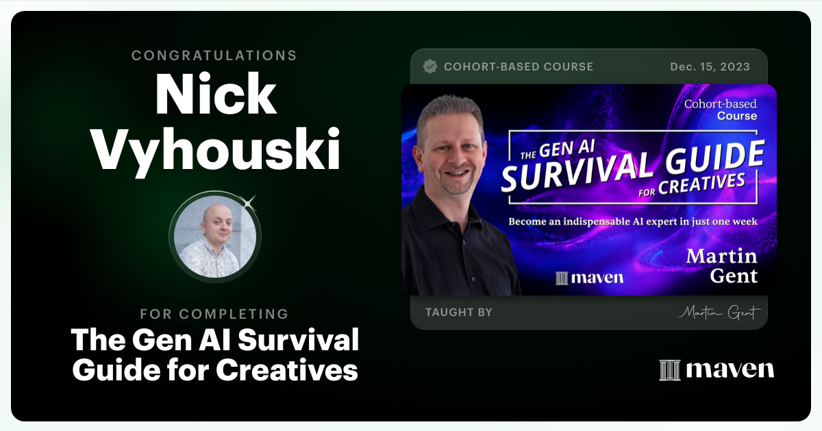 Certificate of Completion for The Gen AI Survival Guide for Creatives