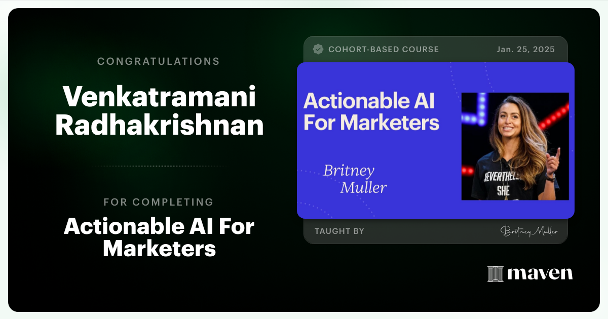 Certificate of Completion for Actionable AI For Marketers