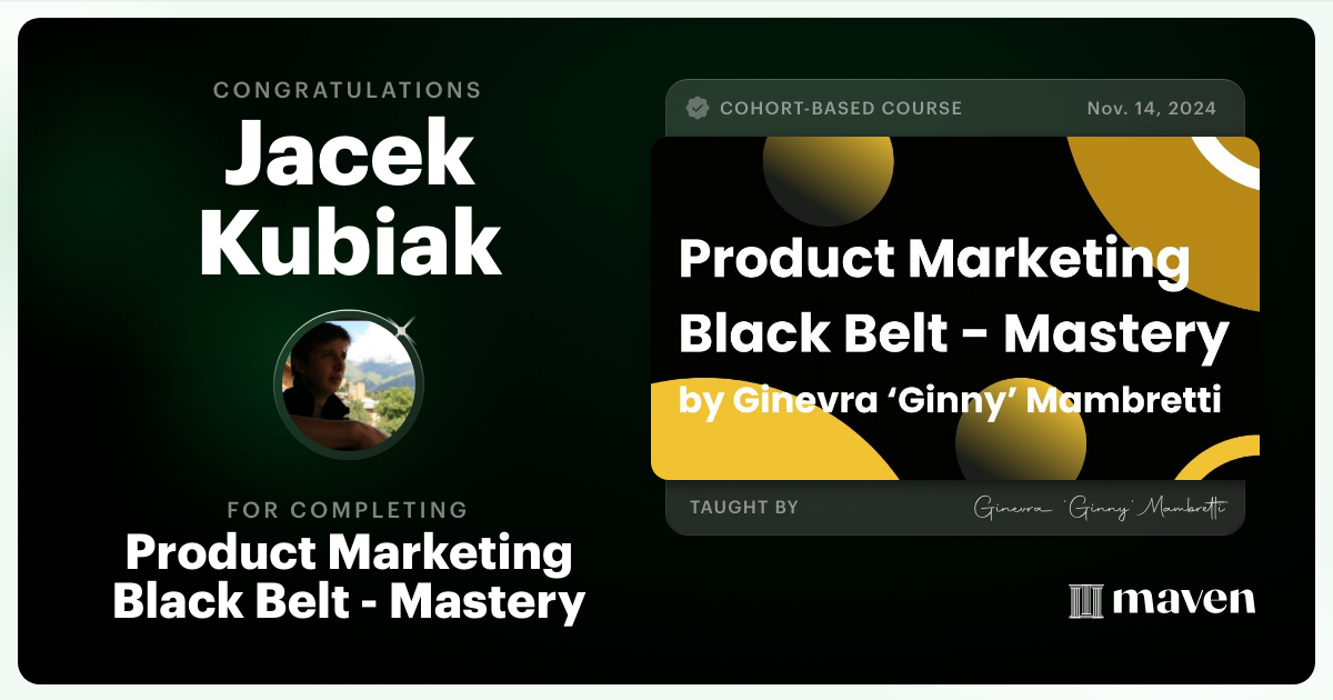 Certificate of Completion for Product Marketing Black Belt - Mastery