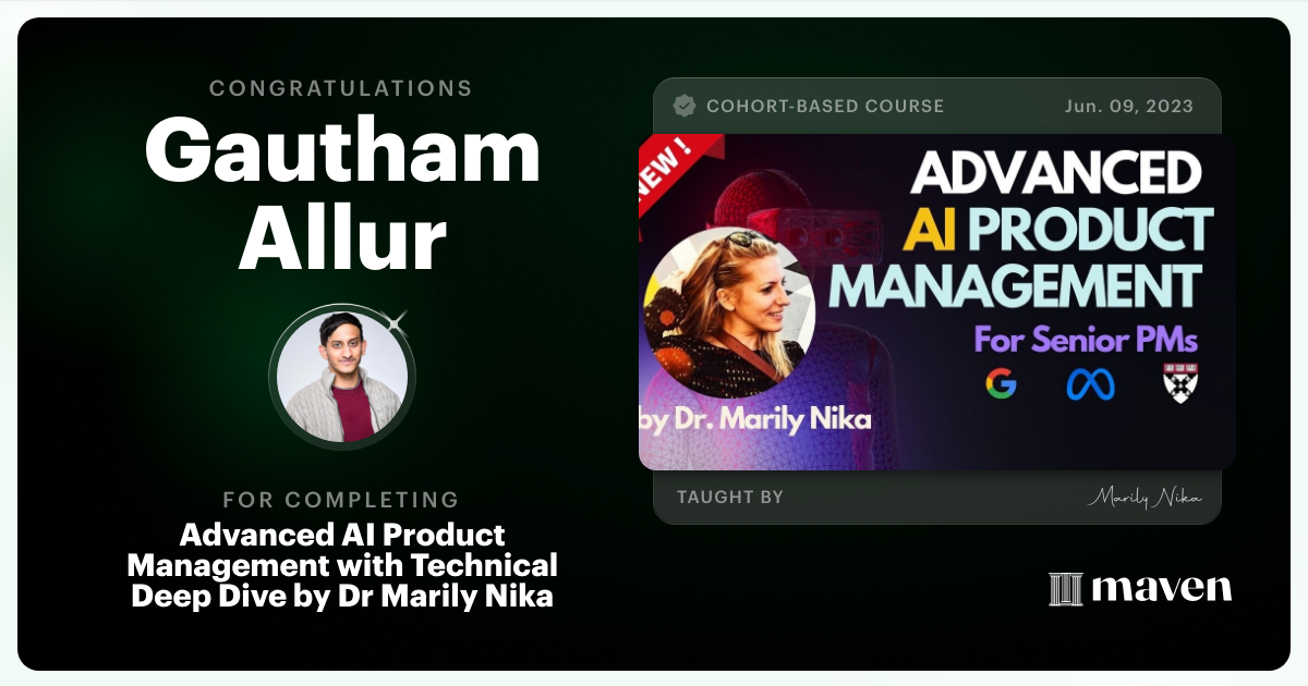 Certificate of Completion for Advanced AI Product Leadership Certification