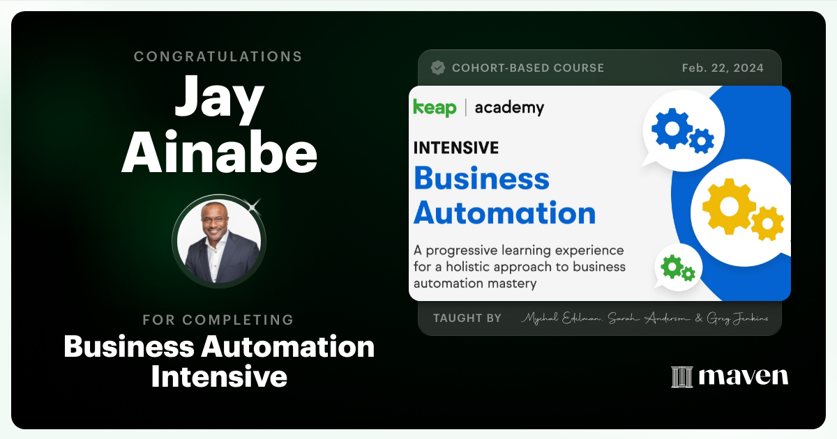 Certificate of Completion for Business Automation Intensive
