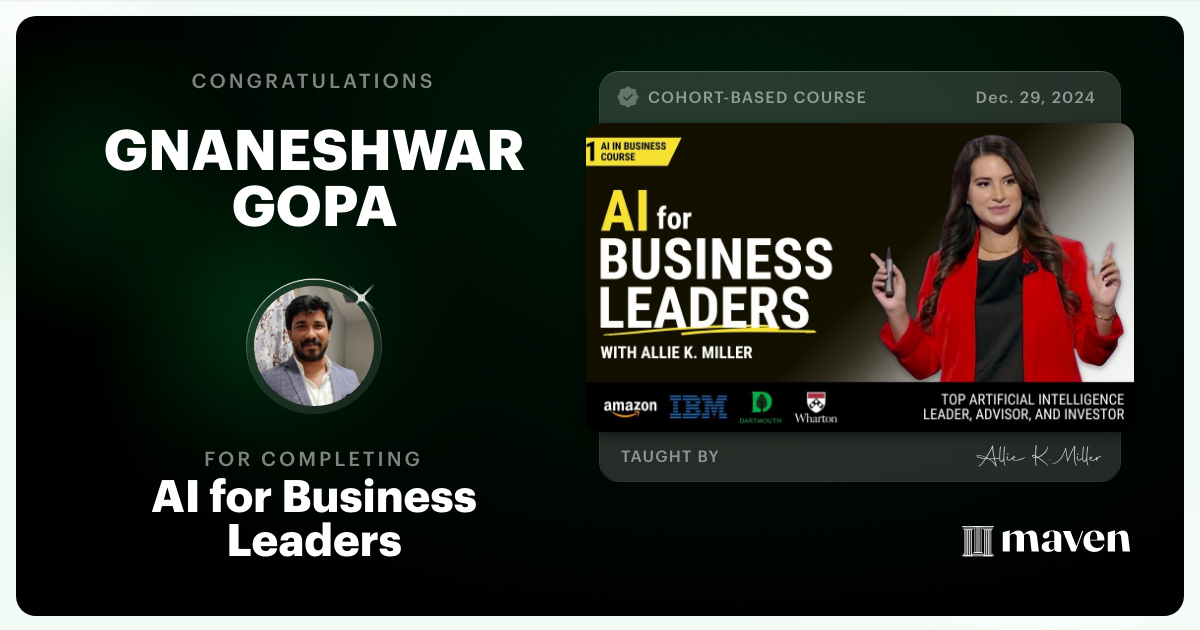 Certificate of Completion for AI for Business Leaders