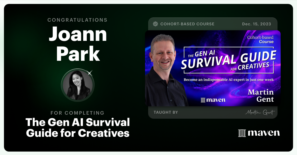 Certificate of Completion for The Gen AI Survival Guide for Creatives
