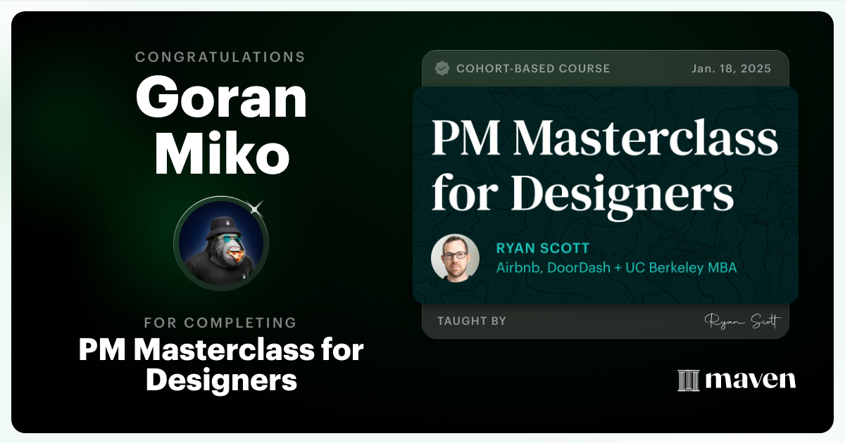 Certificate of Completion for PM Masterclass for Designers