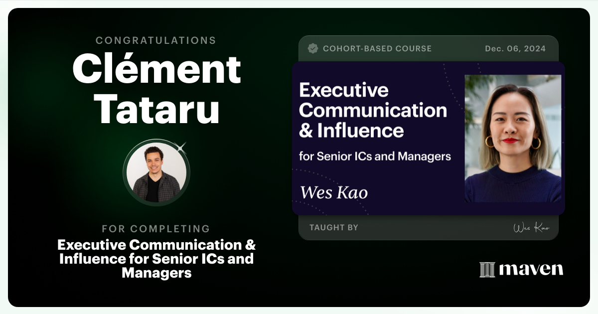 Certificate of Completion for Executive Communication & Influence for Senior ICs and Managers