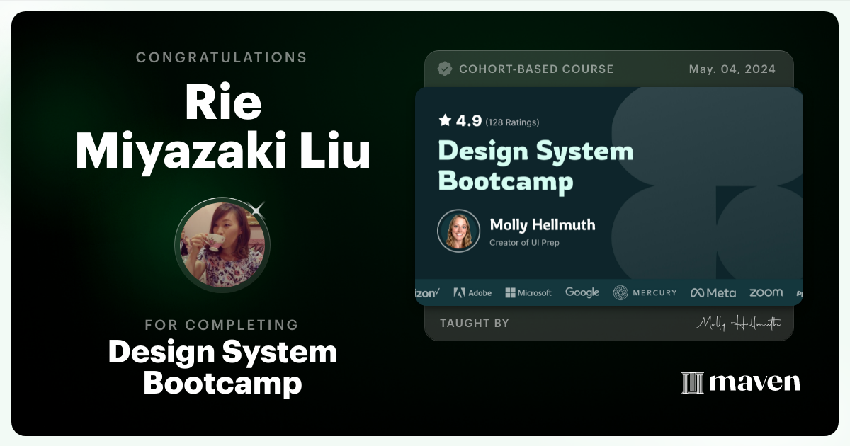 Certificate of Completion for Design System Bootcamp