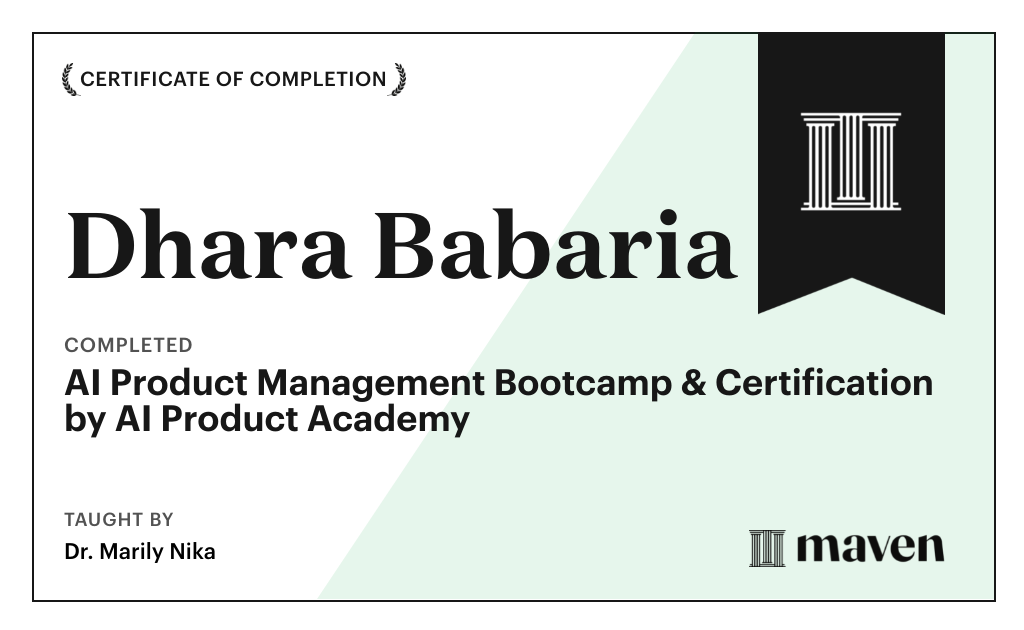 Certificate for AI Product Management Bootcamp & Certification by AI Product Academy