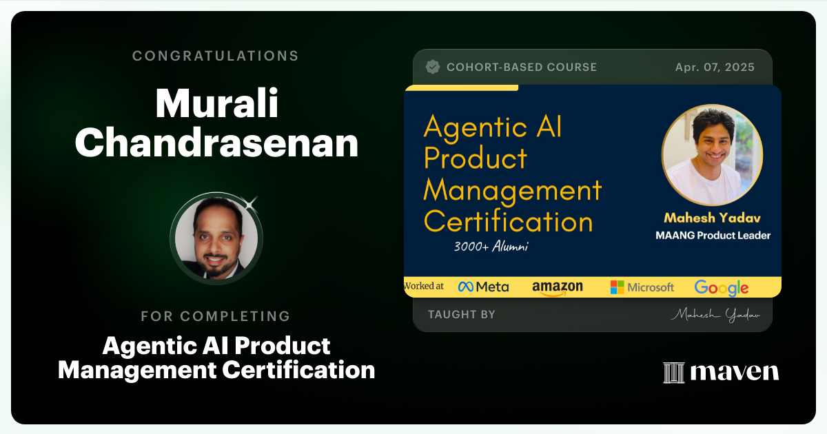 Certificate of Completion for Agentic AI Product Management Certification