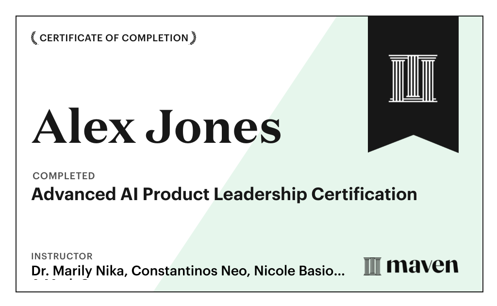 Certificate for Advanced AI Product Leadership Certification
