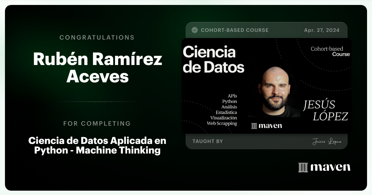 Certificate of Completion for Python Práctico: Manipular y Visualizar Tablas de Datos - REE I90 & Curvas OMIE