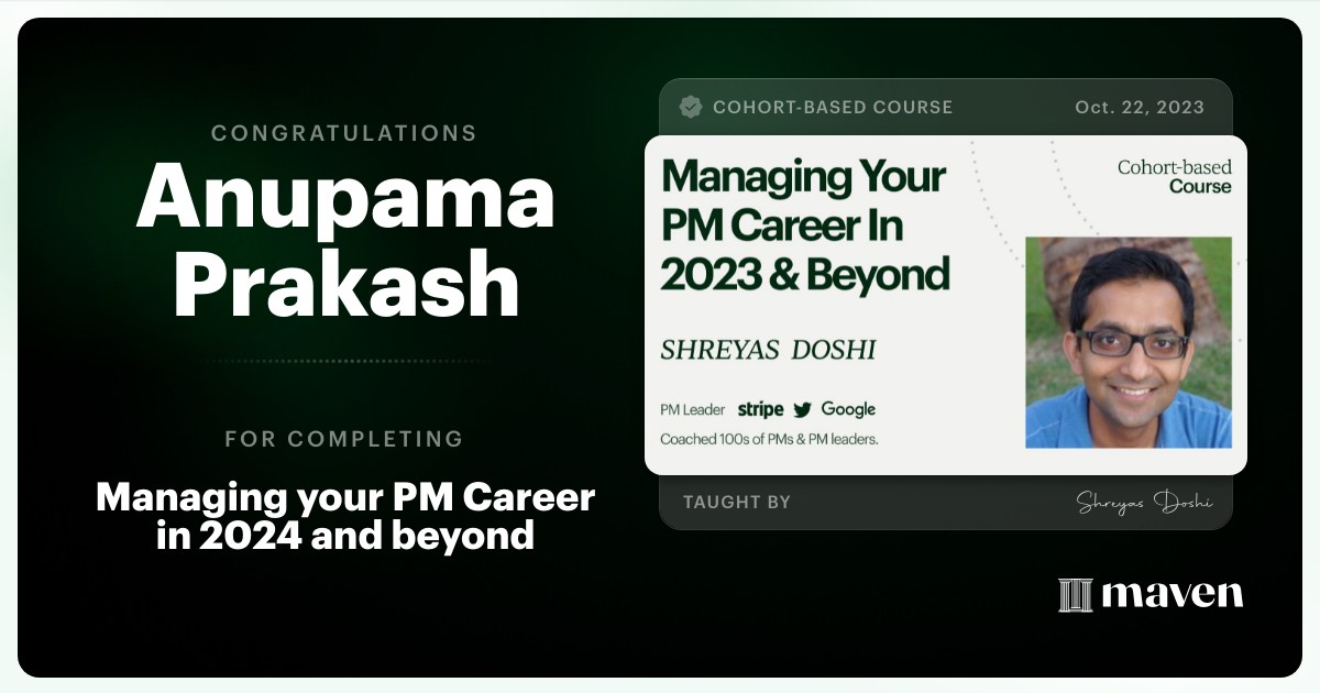 Certificate of Completion for Managing your PM Career in 2025 and beyond