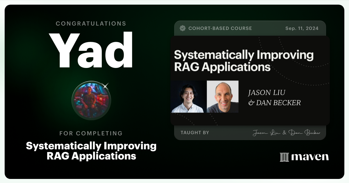Certificate of Completion for Systematically Improving RAG Applications