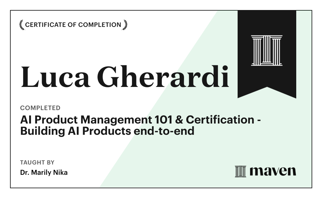 Certificate for AI Product Management 101 & Certification - Building AI Products end-to-end