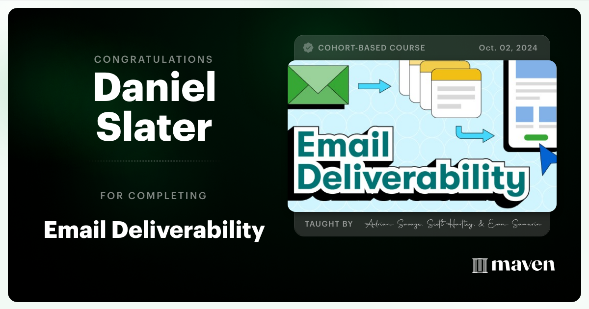 Certificate of Completion for Email Deliverability