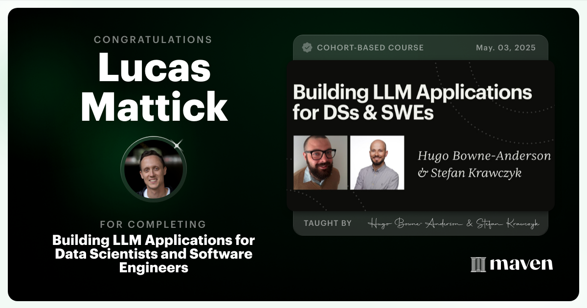 Certificate of Completion for Building AI Applications for Data Scientists and Software Engineers