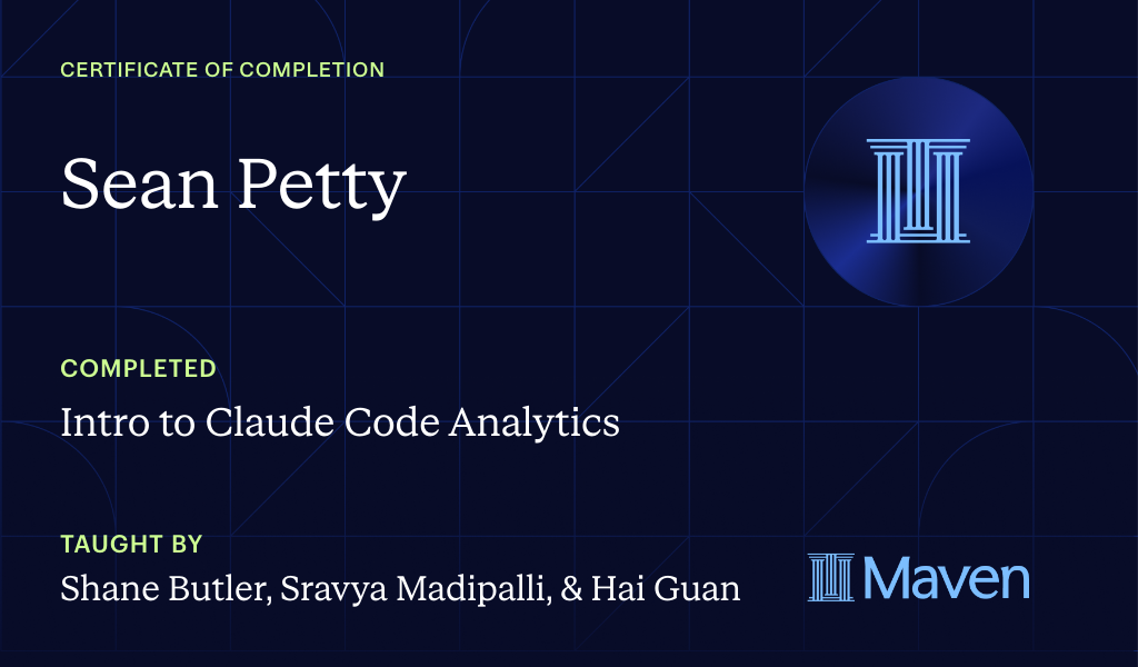 Certificate for Intro to Claude Code Analytics