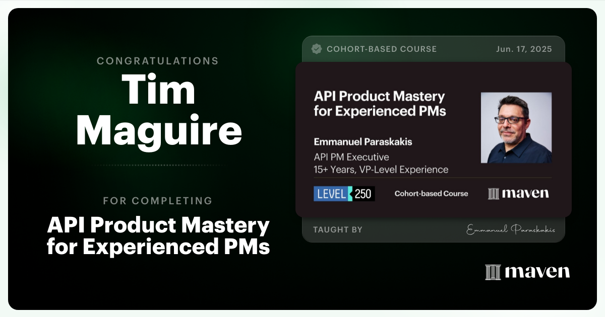 Certificate of Completion for API Product Mastery for Experienced PMs
