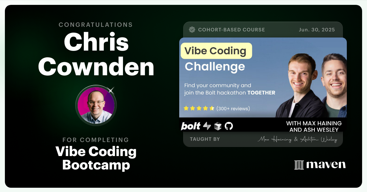 Certificate of Completion for Vibe Coding Challenge