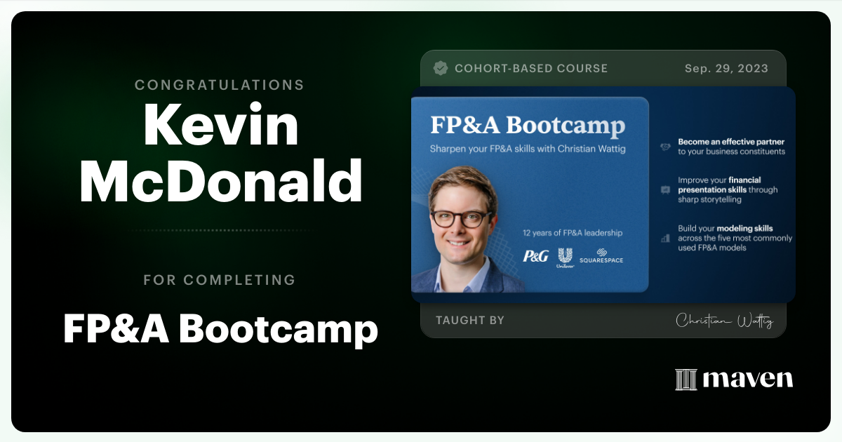 Certificate of Completion for FP&A Bootcamp
