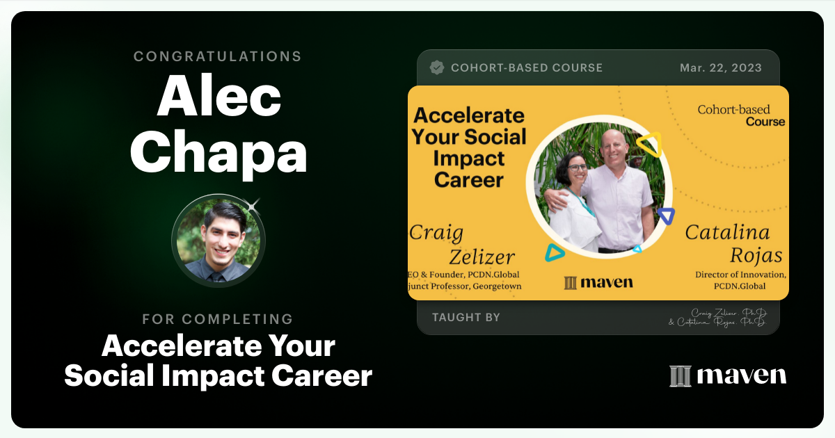 Certificate of Completion for Accelerate Your Social Impact Career