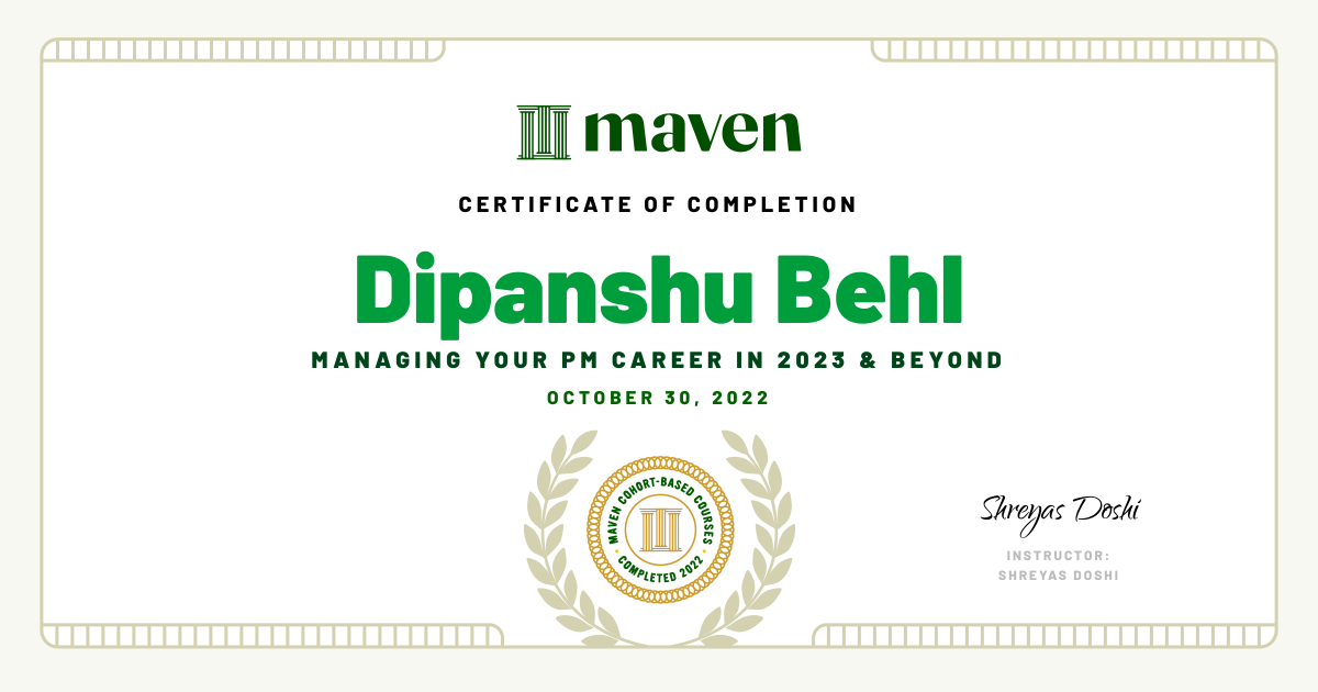 Certificate of Completion for Managing your PM Career in 2025 and beyond