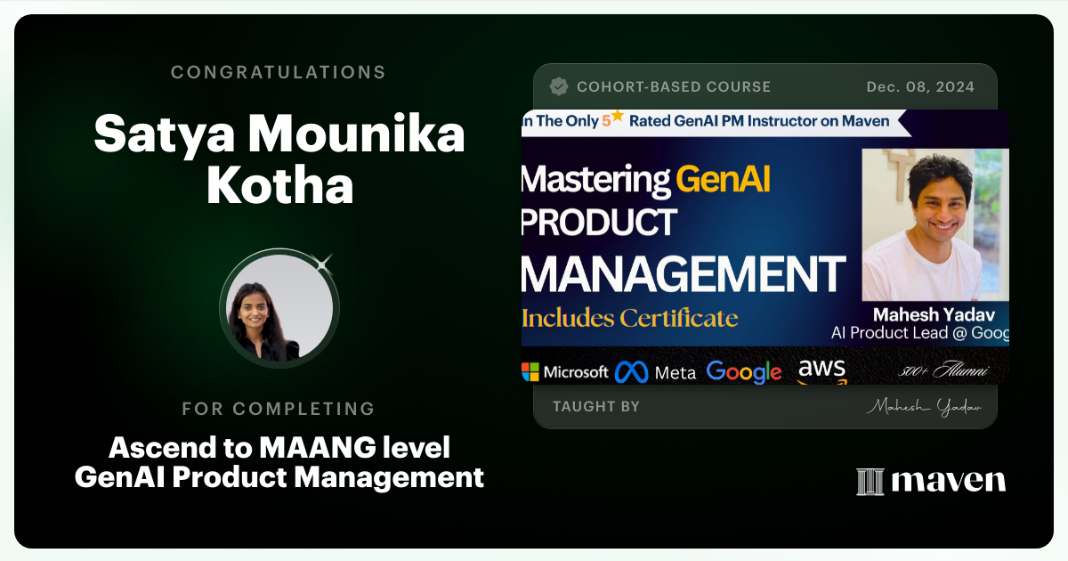 Certificate of Completion for Agentic AI Product Management Certification