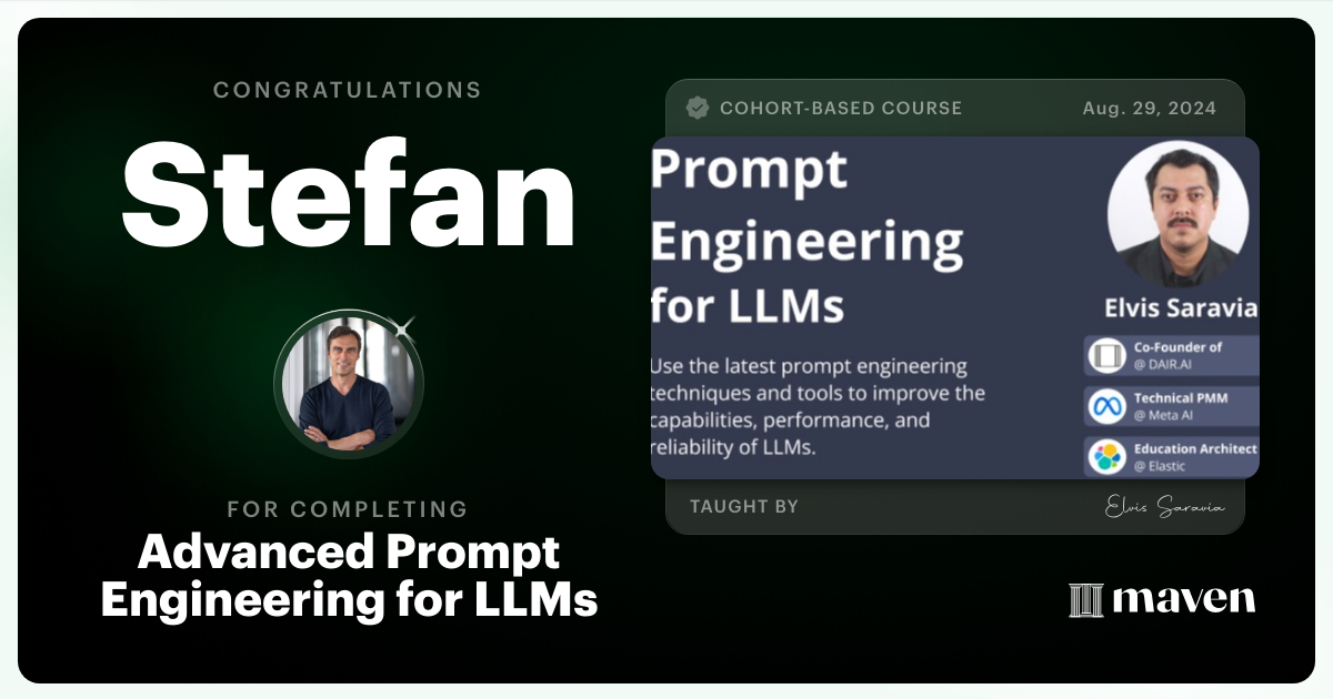 Certificate of Completion for Advanced Prompt Engineering for LLMs